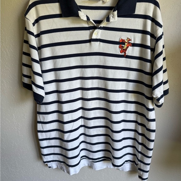 Men’s L White Striped The Disney Store Retro Tigger Short Sleeve Polo - Picture 1 of 7